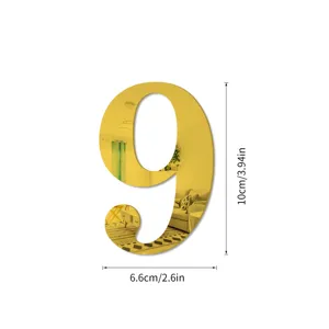 Gouden acryl spiegel muursticker nummer 9, reflecterende DIY huisdecoratie cijferbord 10cm.