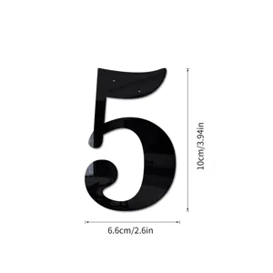 Zwarte acryl spiegel nummer 5 muursticker, DIY reflecterend decoratief wandbordje.