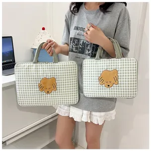 Borsa per laptop a quadretti verdi da 13 pollici con un bellissimo design di cane carino