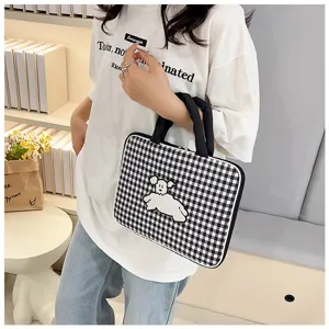 custodia pc 13 pollici borsa computer motivo a scacchi cucciolo carino elegante