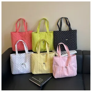 Sac cabas en toile à pois style coréen, grand sac porté épaule décontracté pour femme élégante