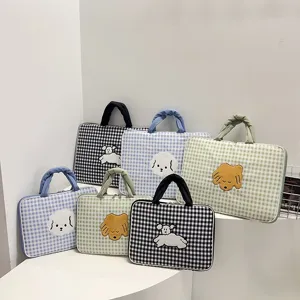 Bella borsa per laptop a quadri 13 pollici ricamo cane carino custodia protettiva per computer