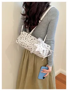 Borsa a spalla cilindrica ricamata con stelle stile coreano moda donna retrò
