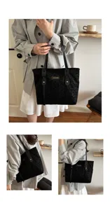 Black leopard print tote bag for women, large capacity shoulder bag for daily commute fashion.
