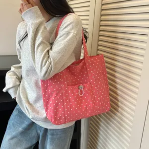 Sac cabas en toile à pois style coréen pour femme sac bandoulière grande capacité tendance