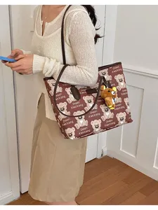 Grand Sac Cabas Ours Brun Grande Capacité Sac Bandoulière Mignon En Toile Décontracté
