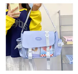 Chic college style messenger bag with transparent ita pocket large capacity casual crossbody.