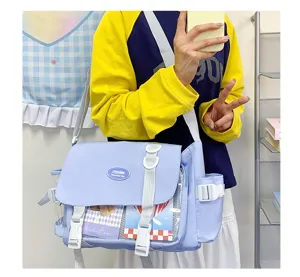 Casual canvas messenger bag with transparent ita window, large capacity, stylish daily use.