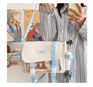 College style messenger bag with transparent window, large capacity casual crossbody bag.