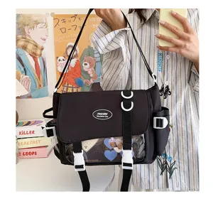 College style messenger bag women transparent pain bag casual crossbody bag with multi pockets