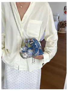 Damen Blumen bestickte Pailletten Eimer Umhängetasche für Freizeit Urlaub Party.