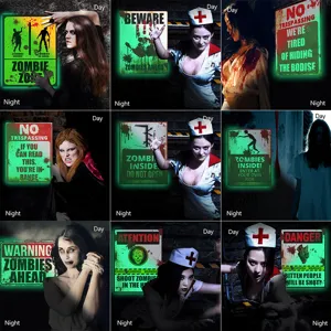 Halloween Luminous Warning Sign Wall Sticker Horror Zombie Glow Fluorescent Party Decor PVC Wall Decal Home Decor