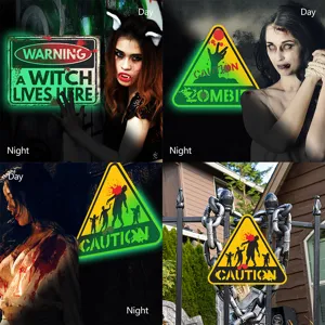 Halloween luminous warning wall sticker glowing spooky party decor sign for haunted house.