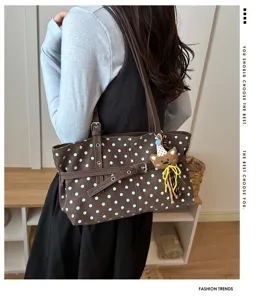 Borsa shopper a pois di grande capacità casual con ciondolo orsetto carino per moda.