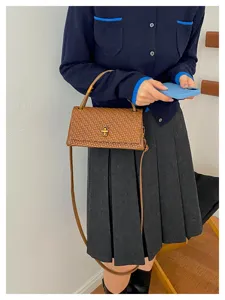 Woven small square bag fashion minimalist retro crossbody bag chic shoulder handbag for women
