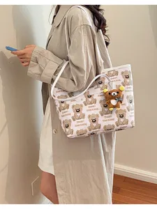 Sac cabas en toile imprimé d'ours mignon trousse de maquillage cosmétique portable voyage.