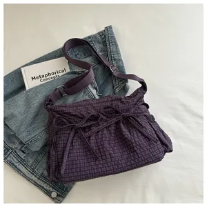 Borsa a Tracolla a Quadri Stile Coreano Borsa a Spalla Casual da Donna con Fiocco