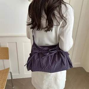 Borsa a tracolla a quadri stile coreano con fiocco elegante borsa casual per donna
