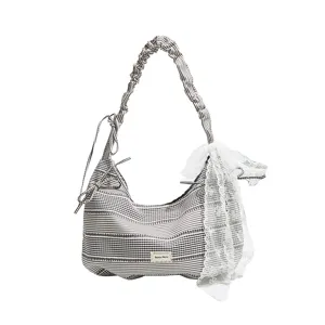Chic Striped Canvas Shoulder Bag Large Capacity Casual Hobo Crossbody Bag for Women