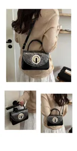 Chic bolso de hombro negro y gris para mujer, elegante bolso de diseño de nicho con cierre