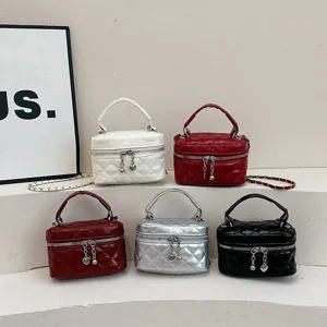 Mini sac bandoulière matelassé chaîne vanity pour femme, élégant sac à main en cuir PU.