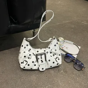 Bolso De Hombro De Cuero PU Con Lunares De Estilo Coreano Bolso De Axila Casual Retro Elegante Bolso De Mujer Con Hebilla De Metal