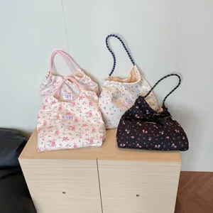 Chic floral quilted shoulder bag large capacity casual hobo tote for women spring summer