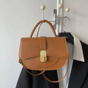 Borsa a Sella in Pelle PU di Alta Qualità da Donna Moda Tinta Unita Borsa a Tracolla con Chiusura in Metallo Dorato Borsa Postino Piccola
