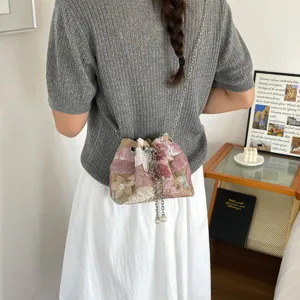 Damen Blumen bestickte Pailletten Umhängetasche elegante Kette Beuteltasche für Party