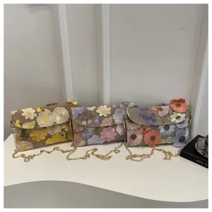 Summer new embroidered floral chain crossbody bag evening mesh bag Chinese style stylish
