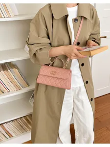 Elegant pink quilted women shoulder bag with chain strap and handle stylish crossbody purse.