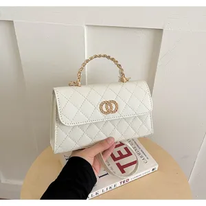 White Quilted Top Handle Bag Luxury Chain Crossbody Handbag Elegant Women Shoulder Bag