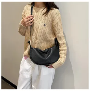 Borsa a tracolla hobo in pelle PU nera, borsa donna minimalista morbida e casual.