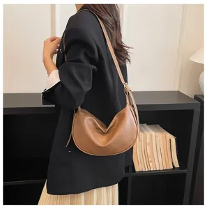 Borsa a tracolla minimalista in pelle PU da donna, elegante e capiente borsa croissant.