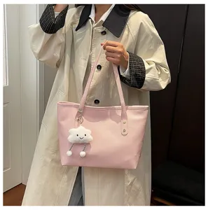 Elegante bolso tote rosa para mujer con colgante de nube, bolso de hombro de cuero PU