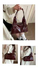 Koreanische Retro Nieten Handtasche Damen grosse Kapazitat Pendeln Schulter Tasche schick