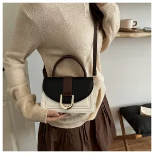 Donna elegante borsa a tracolla bicolore alla moda borsa da lavoro casual chic