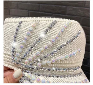 Mujer sombrero sol alto vacío tejido perla diamantes imitación gorra béisbol verano visera