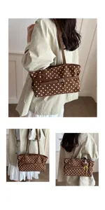 Borsa tote casual di grande capacità con eleganti pois marroni, ideale per il lavoro.