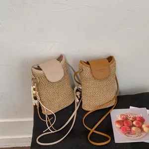 Koreaanse geweven telefoon crossbody tas voor vrouwen, casual lichte mini schoudertas, stijlvol ontwerp.