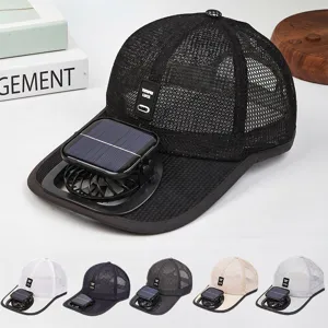 Unisex Breathable Mesh Baseball Cap With Solar Powered Fan Summer Outdoor Sun Protection Adjustable Sunshade Hat