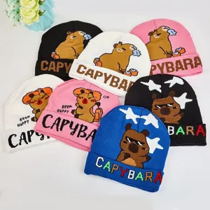 Berretto in Maglia Jacquard Capybara Cartoon Carino Inverno Caldo Pullover