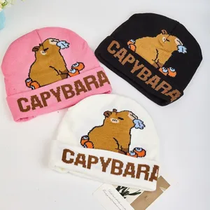 Carino berretto in maglia capybara inverno caldo spesso berretto teschio casual