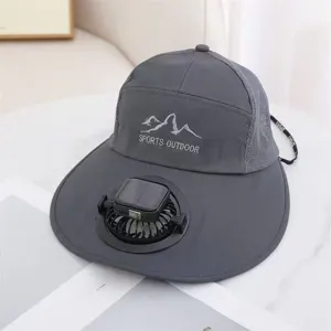 Casquette de soleil d'extérieur gris foncé avec ventilateur solaire et mesh respirant frais.