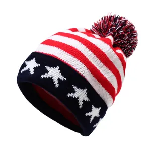 Amerikaanse vlag gebreide muts met pompon winter warme hoed sterren strepen mode casual hoofddeksel