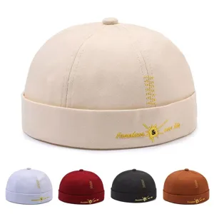 Unisex Baumwolle Docker Mütze Vintage Streetwear Rollrand Schädel Mütze Bestickter Buchstabe Lässiger Hut Für Männer Frauen