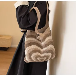 Borsa a tracolla lavorata a maglia donna motivo cuore retrò borsa grande capacità