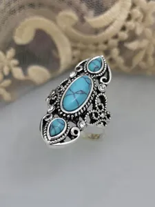 Anello stile vittoriano vintage in argento e turchese gioiello filigrana intagliata