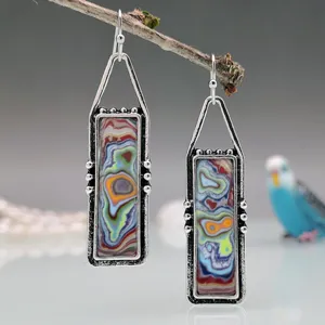 Orecchini pendenti pietra multicolore vintage boho geometrico argento donna