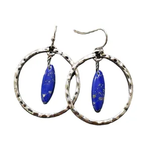 Orecchini a Cerchio in Argento Martelato con Lapislazzuli Vintage Donna Gioielli